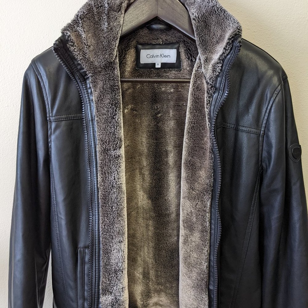 Calvin Klein Faux Leather Jacket, Faux Fur lining [men's small]